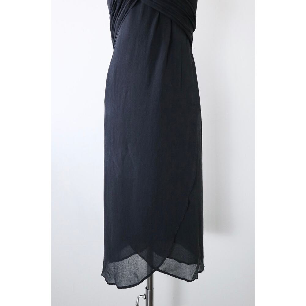Pianoforte di MaxMara Size 6 Silk Chiffon Draped Mini Dress Slit Leg Black - Picture 3 of 14